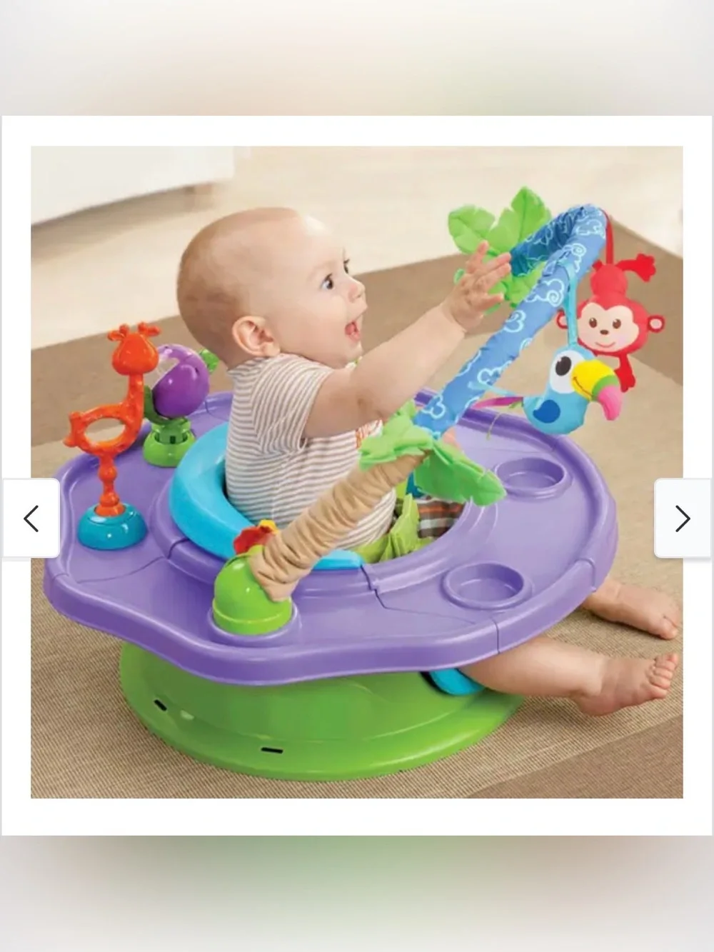 Purple & Teal Baby Activity spinning Seat with Hanging Jungle Toys